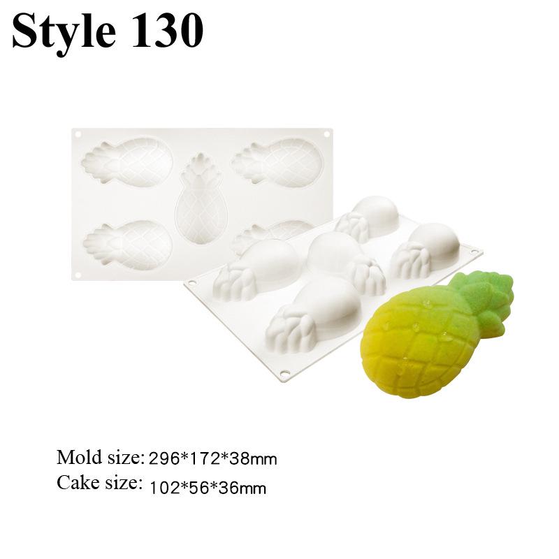 3D Fruchtmousse Silikon Kuchenformen: Birne, Apfel, Ananas, Pfirsich, Durian, Himbeere.