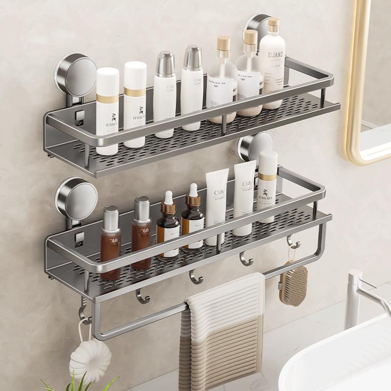 Wall Mount Bathroom Shelf With Suction Cups And Space Aluminum For Vanity Storage