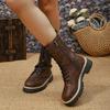 Lace-up Mid-calf Boots Autumn and Winter New Round Toe Side Zipper Non-slip Wear-resistant Thick Heels