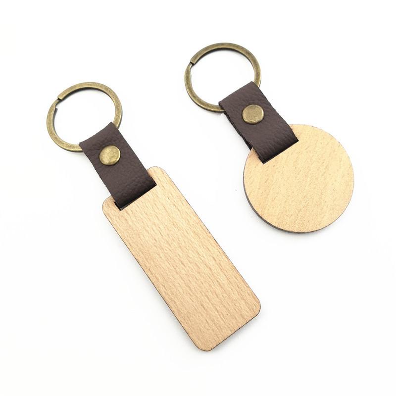 Blank Wooden Keychain Engraved Pattern Key Rings Painting Craft Key Chain Keyring Decoration