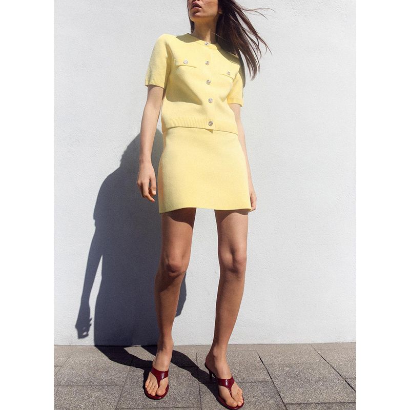 Short Sleeve Minimalist Easiest for Match Knitting Outwear 1822022 Normcore Elegant Mini Skirt 1822023