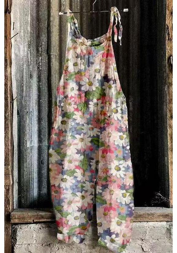 2025 Summer Retro Print Wide-Leg Women's Jumpsuit