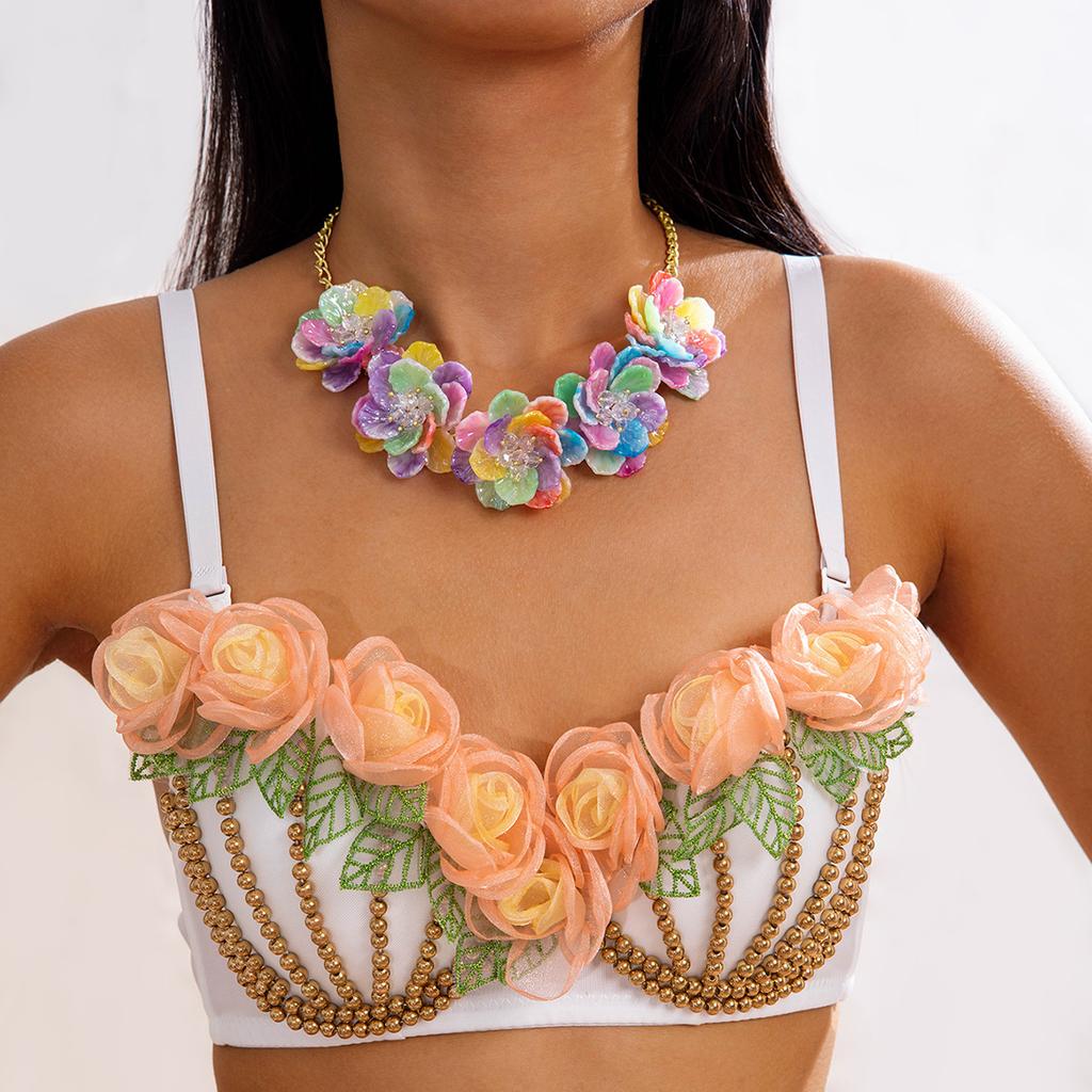 Accessories, French Elegant Flower Necklace, Cold Style Lady Floral Neck Chain Collarbone Chain