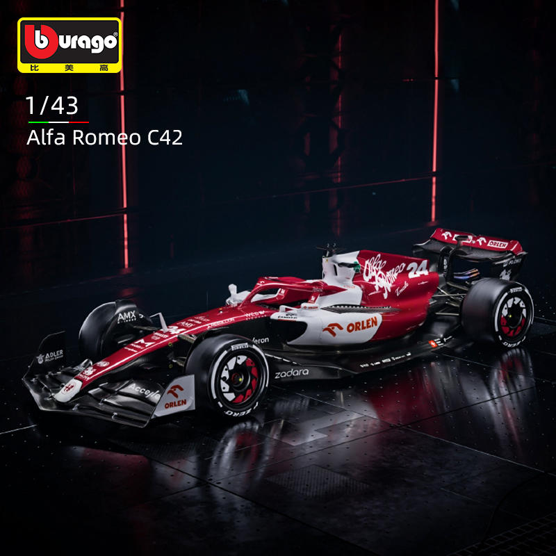 QGDM1 Bburago 1:43 2022 Alfa Romeo F1 Formula Racing Team C42 #24 Guanyu Zhou #77 Valtteri Bottas Alloy Car Model Collection Kids Toys