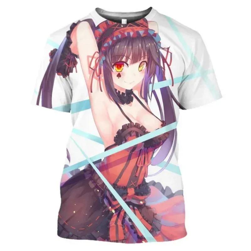 Mangas Date A Live Tokisaki Kurumi Sexy Girls Otaku Graphic 3D T-Shirts Anime Short Sleeve Harajuku Shirt for Men Tees Tops