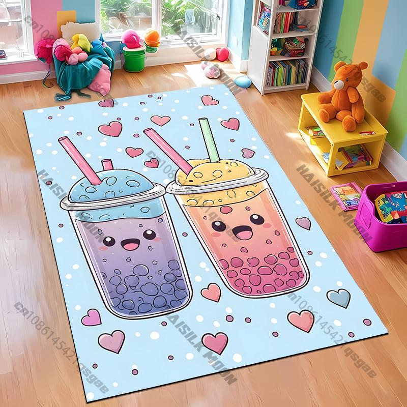 3D Milk Tea Theme Print Carpet Living Room Bedroom Sofa Large Area Decorative Mat Kids Play Soft Non-slip Rugs Ten Festive Gifts
