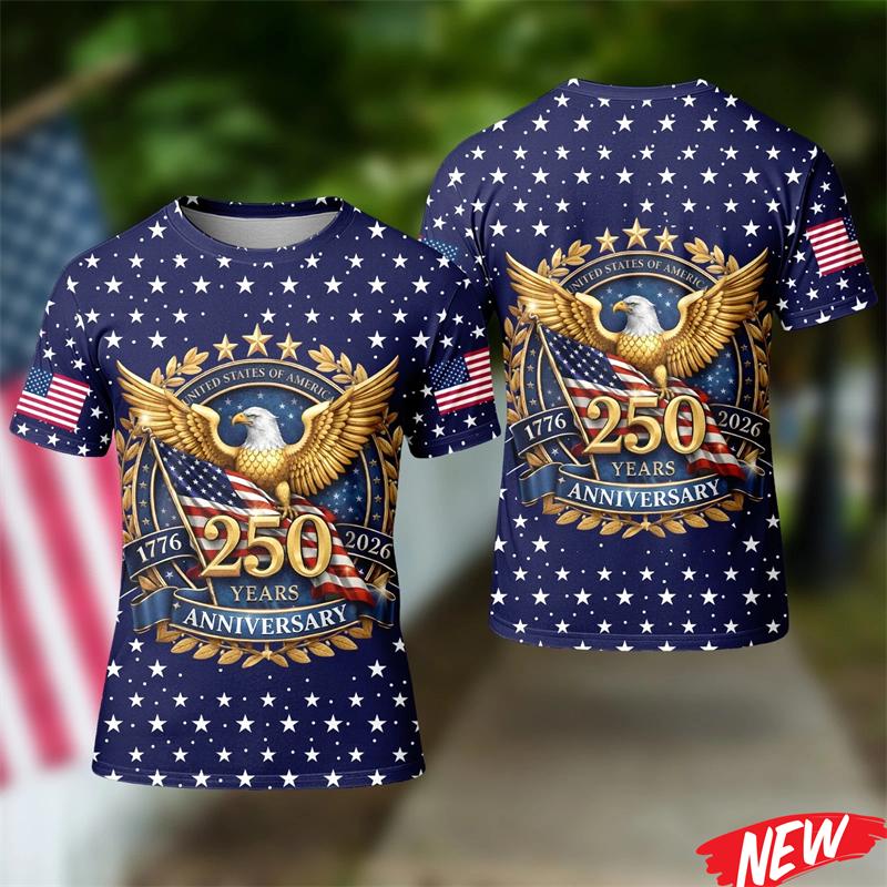 America 250th Anniversary T Shirt For Men America 250 Years Short Sleeves Fashion 2026 USA Independence