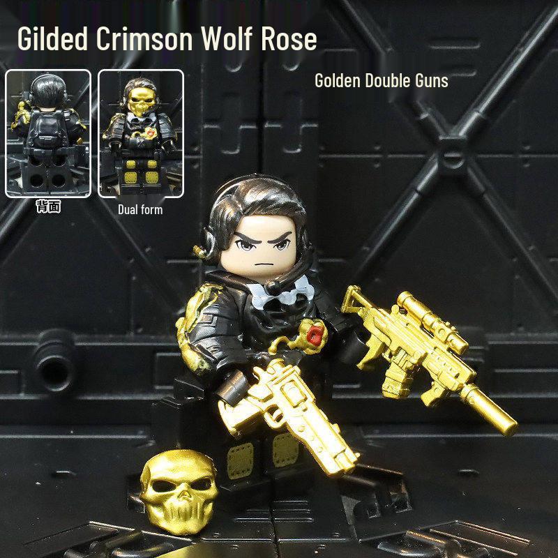 Delta Action Dragon Minifigure: Gold Rose Red Wolf Mask Building Blocks