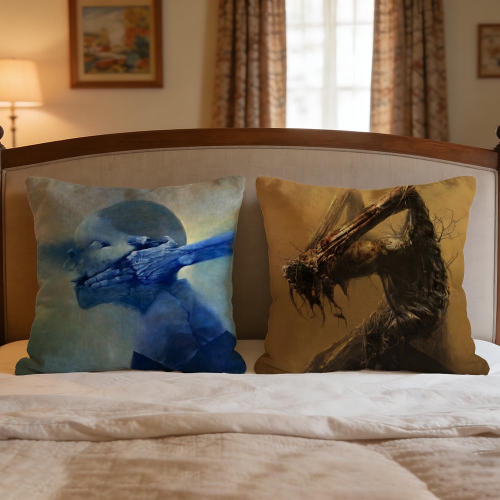 Artist Zdzislaw Beksinski Cushion Cover 1Pcs Decorative Covers Soft Cushion Case For Sofa Couch Decor 40X40 45X45 Pillowcases