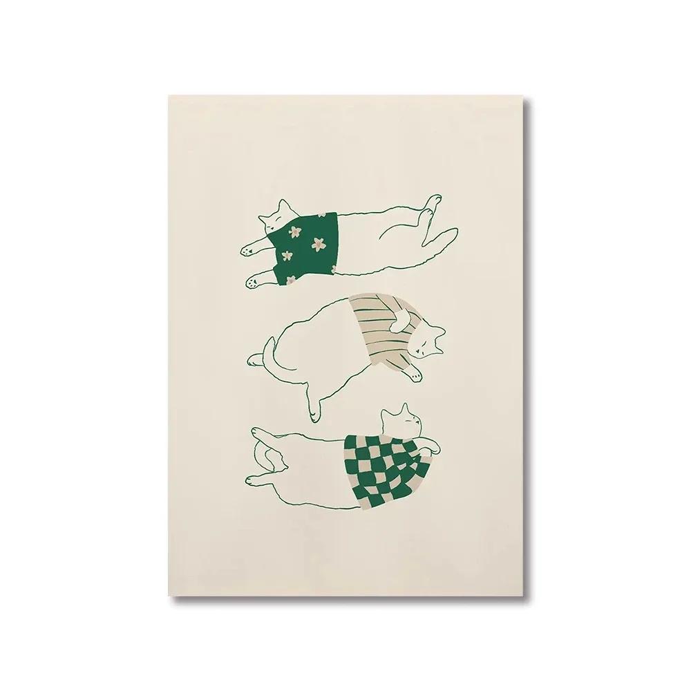 Abstrakte Süße Katze Tier Leinwanddrucke Elegantes Damenporträt Wandkunst Illustration Poster für Wohnzimmer Schlafzimmer & Heimdekoration