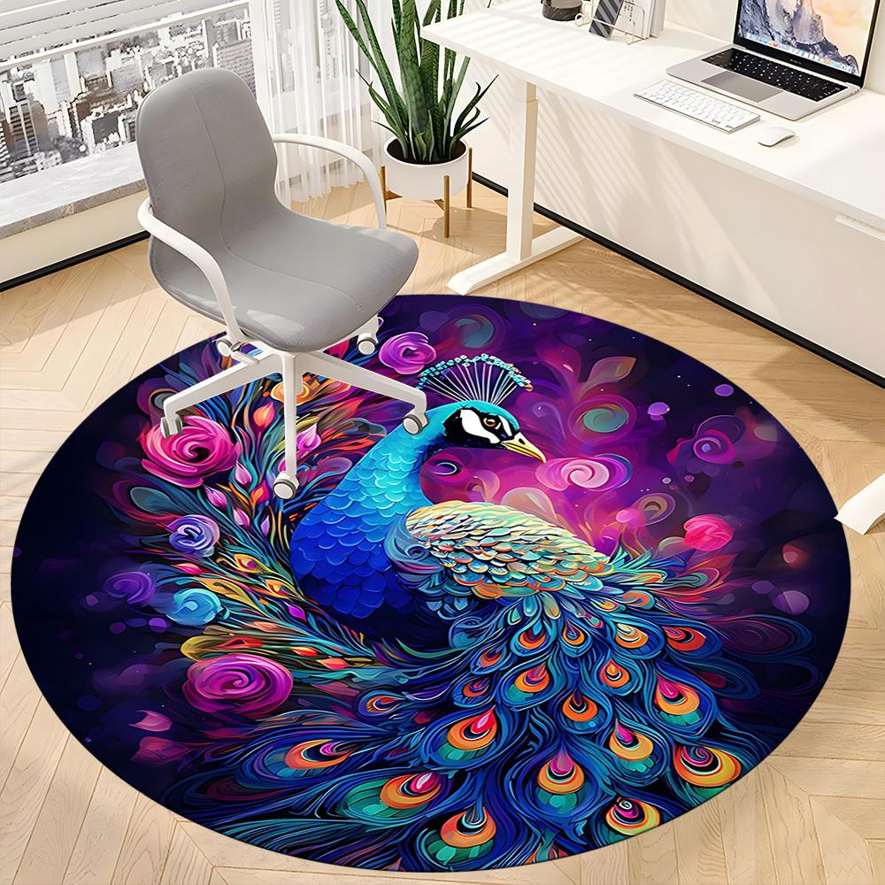 1pc Peacock Flowers Office Round Area Rug, Indoor Mat Suitable ForOffice, Under Office Chairs Bedroom Living Room Home Decor, Room Deco, D066