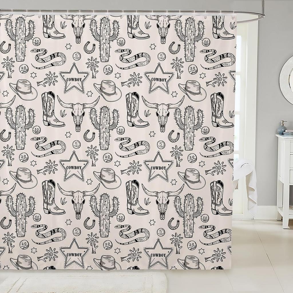 Homewish Cat and Dog Silhouette Shower Curtain for Home Bathroom Black White Color Bathroom Decor Hooks Waterproof, 72Wx78L Inch