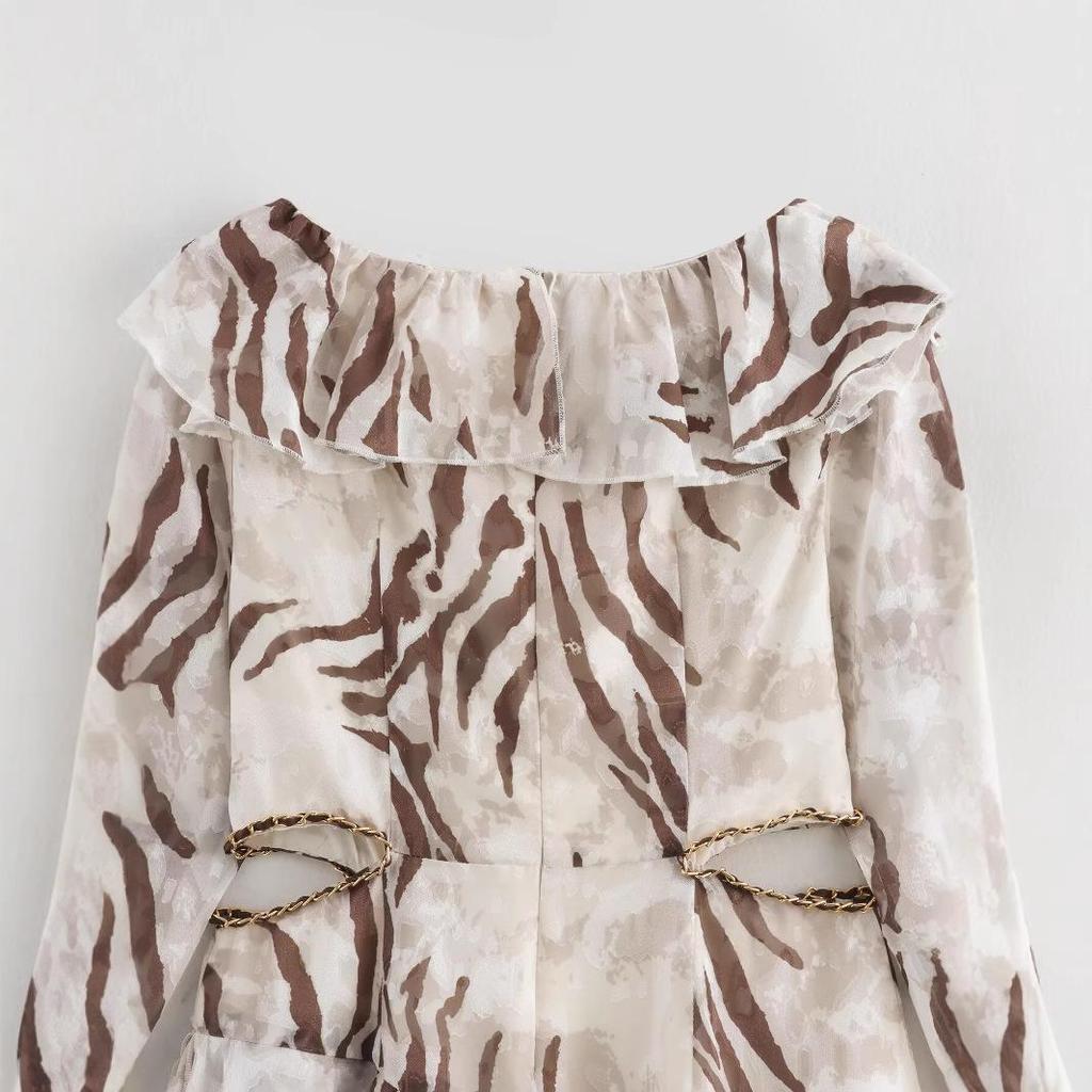 2025 Spring Women's European & American Casual Leopard Print Ruffle Dress