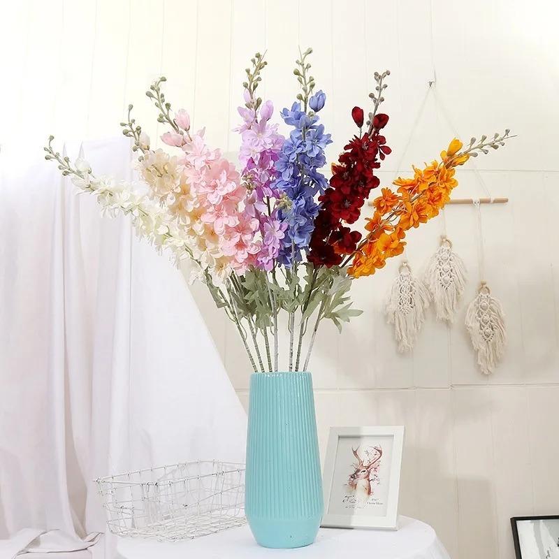 Artificial New Flowers Delphinium Flower Branch Fake Leaf Wedding Decoration Outdoor DIY For Home Decorative Vase Accessories