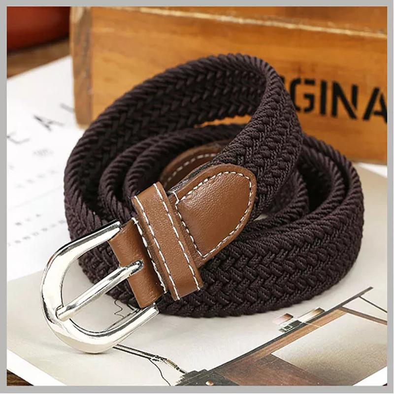 5 Colors Men's Ladies Canvas Fabric Belt Traditional Buckle Elastic Belt 100CM Long Elastic Fashion Belt