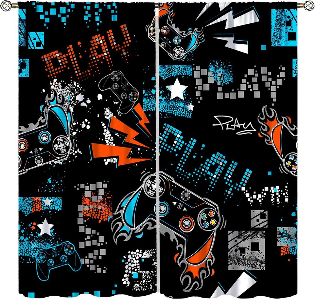 Modern Game Curtains Cartoon Abstract Colour Pigment Creative Electronic Video Gamepad Windows Treatments Insulation Curtain Thermal Polyester