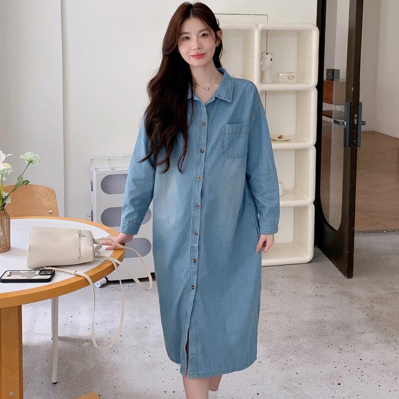Spring 2026 Denim Maternity Dress: Mid-Length, Loose-Fit, Stylish, Trendy for Moms M