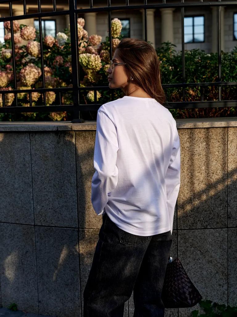 Personality trend versatile autumn new European and American style fashion popular Hong Kong style literary printing pure cotton women