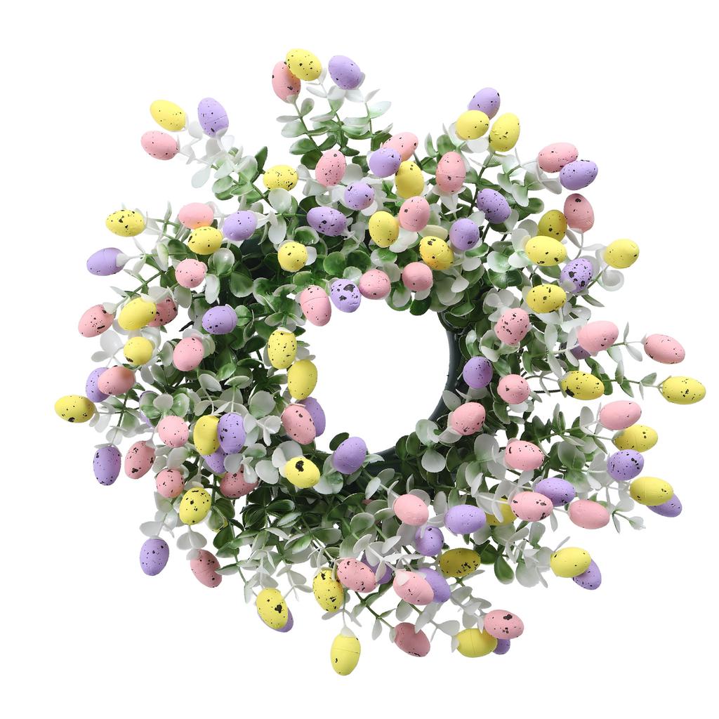 Artificial Flower Wreath with Easter Eggs Spring Wreath Hanging Decoration for Door Wall Window Festival Celebration