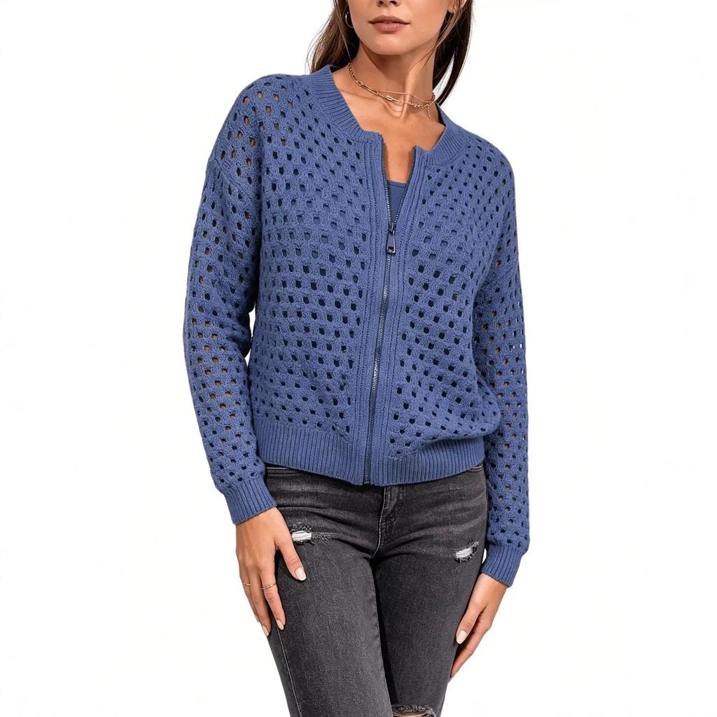 Women's Summer Zipper Sweater: Slimming Mesh Fashion Jacket