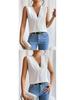 European and American Women's Summer V-Neck Layered Solid Color Top