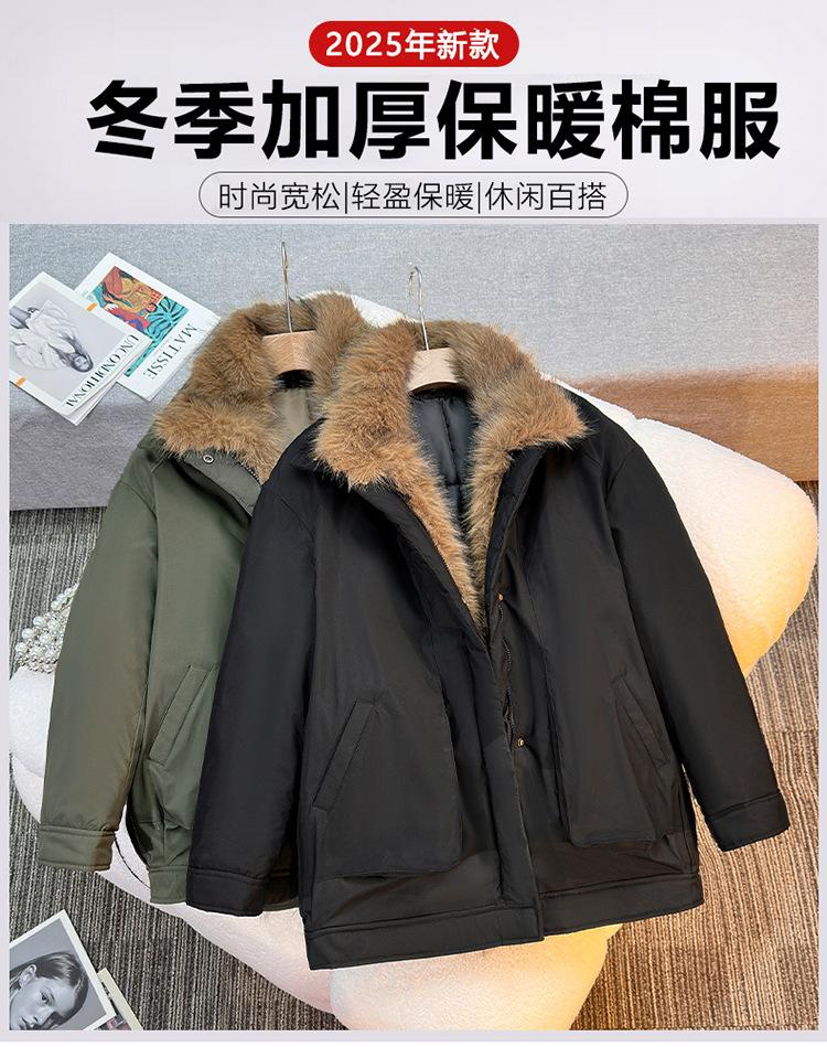 European and American Fur Collar Jacket Winter New Access Control Wool Cotton Coat with Cotton Thickened Warm Couple Cotton Coat