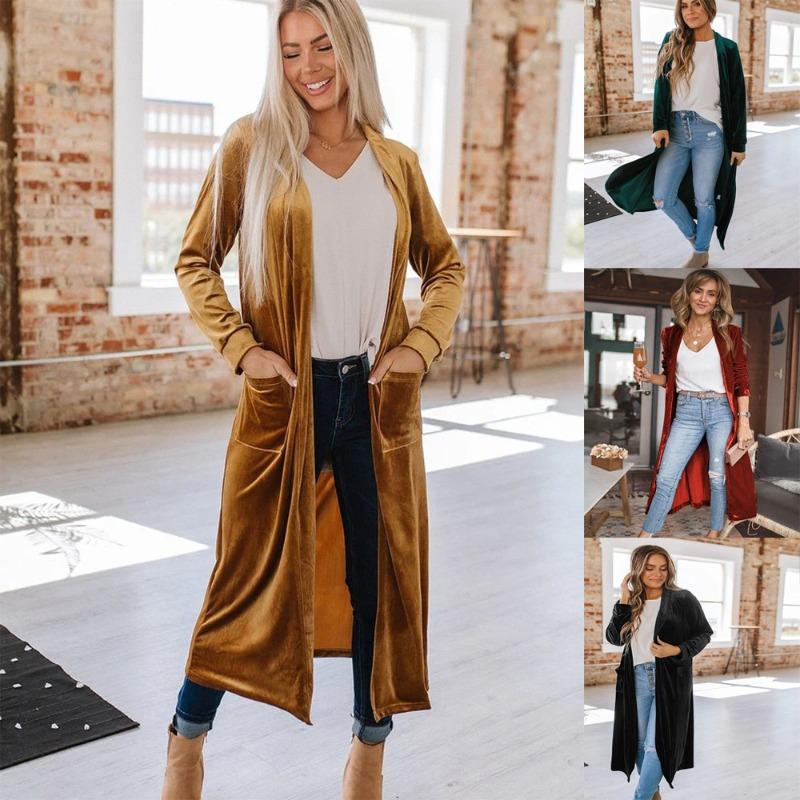 Long Velvet Cardigan Buttonless Coats Solid Loose Long Sleeved Shawl Jacket for Women