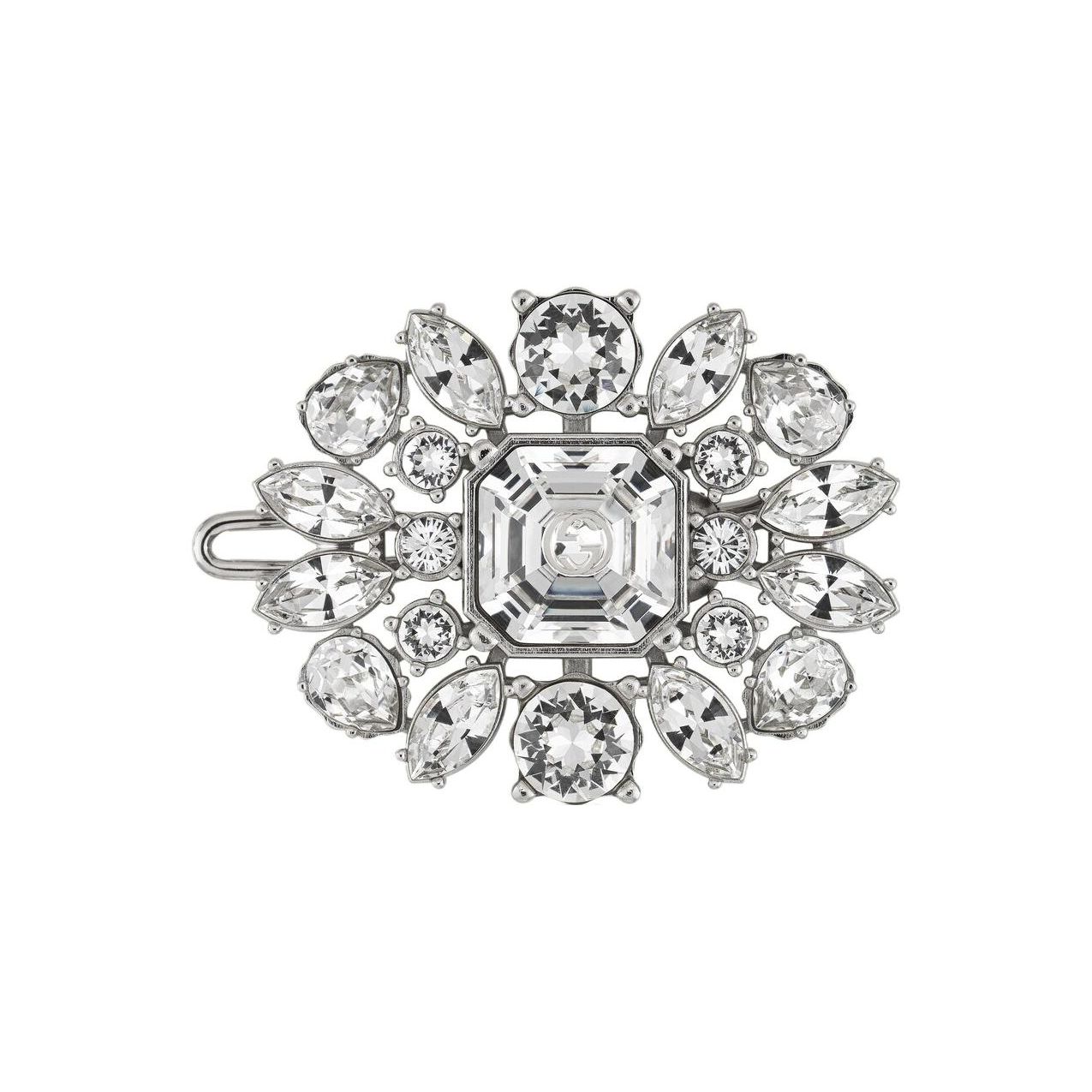 

Gucci Interlocking Double G Floral Crystal Metal Hair Clip Women accessories Silver 703364-J3F42-8162 Silver,F