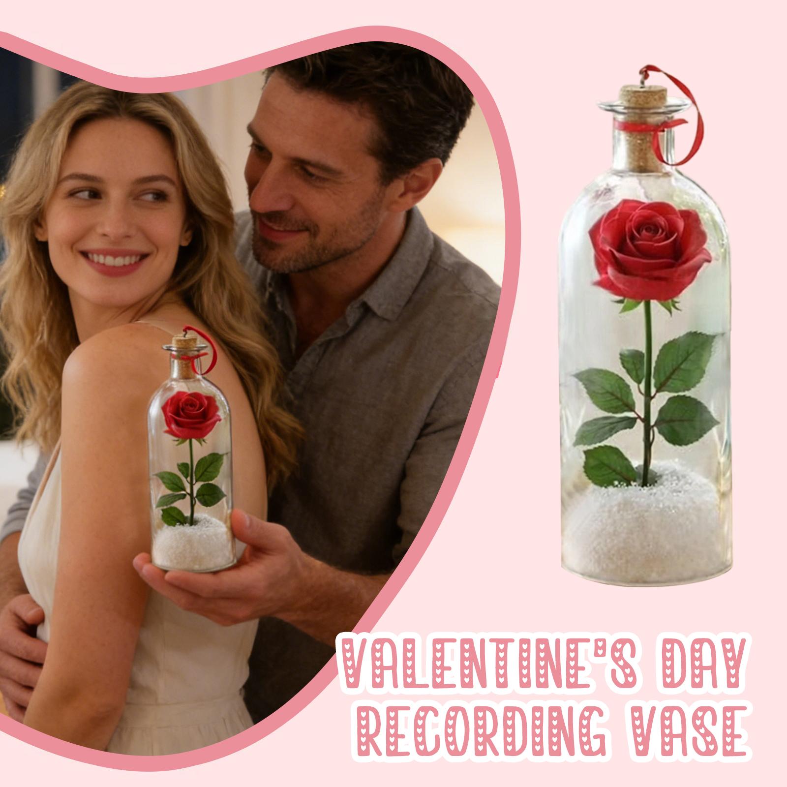

Rose Message In A Bottle, Valentine Day Rosy Message Bottle Rose Voice Recording With Playback Cork, Valentine Keepsake Decor For Her Him Gift One Size