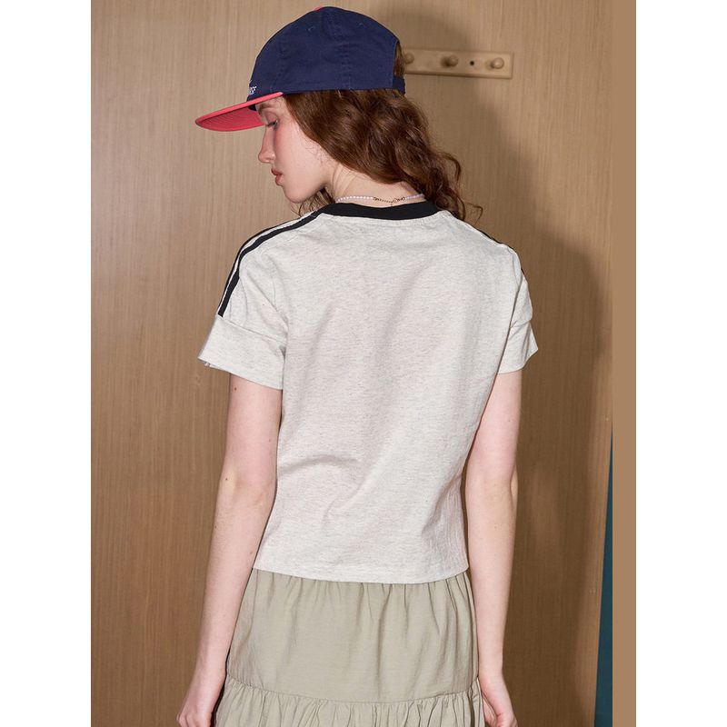 Coolhut Color-Blocked Loose Round-Neck Short-Sleeve Embroidered Casual College Pure Cotton 2025 Summer Women's T-Shirt Simple and Versatile