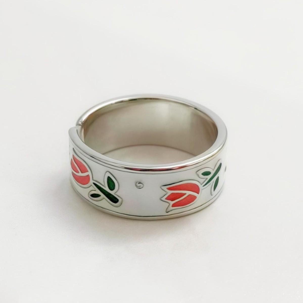 Korean Epoxy Rose Open Ring – Artistic Pastoral Design