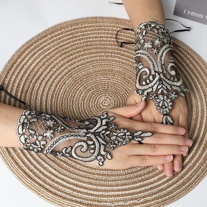 

New Women Wedding Fingerless Gloves Lace White Black High Quality Wedding Gloves Mittens Accessory Girl Party Sexy Gloves One Size золотий