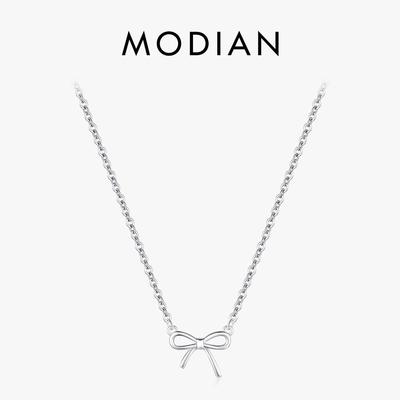 MODIAN 925 Sterling Silber Exquisite einfache Halskette mit Schleife-Anhänger, trendige stapelbare Halskette für Frauen, edler Schmuck, Geschenk