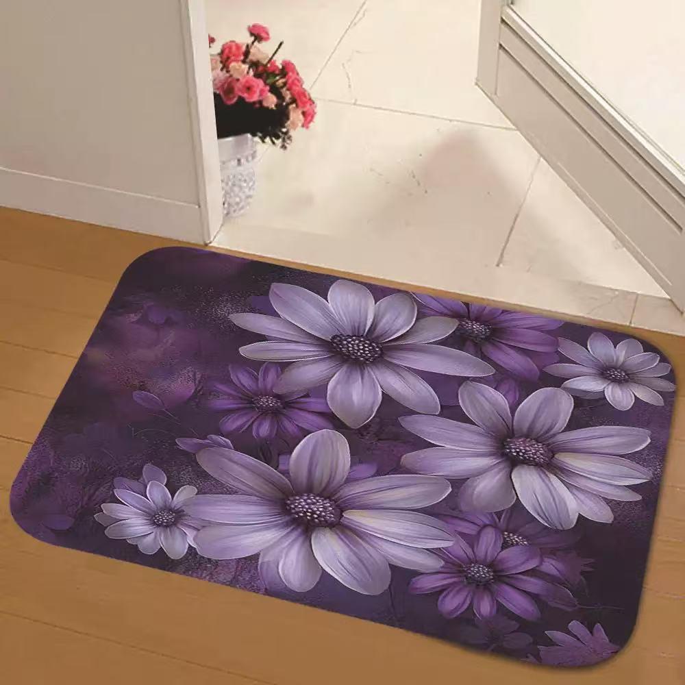 Purple Flower Non-Slip Bathroom Mat - Water-Absorbent Rug for Entrance