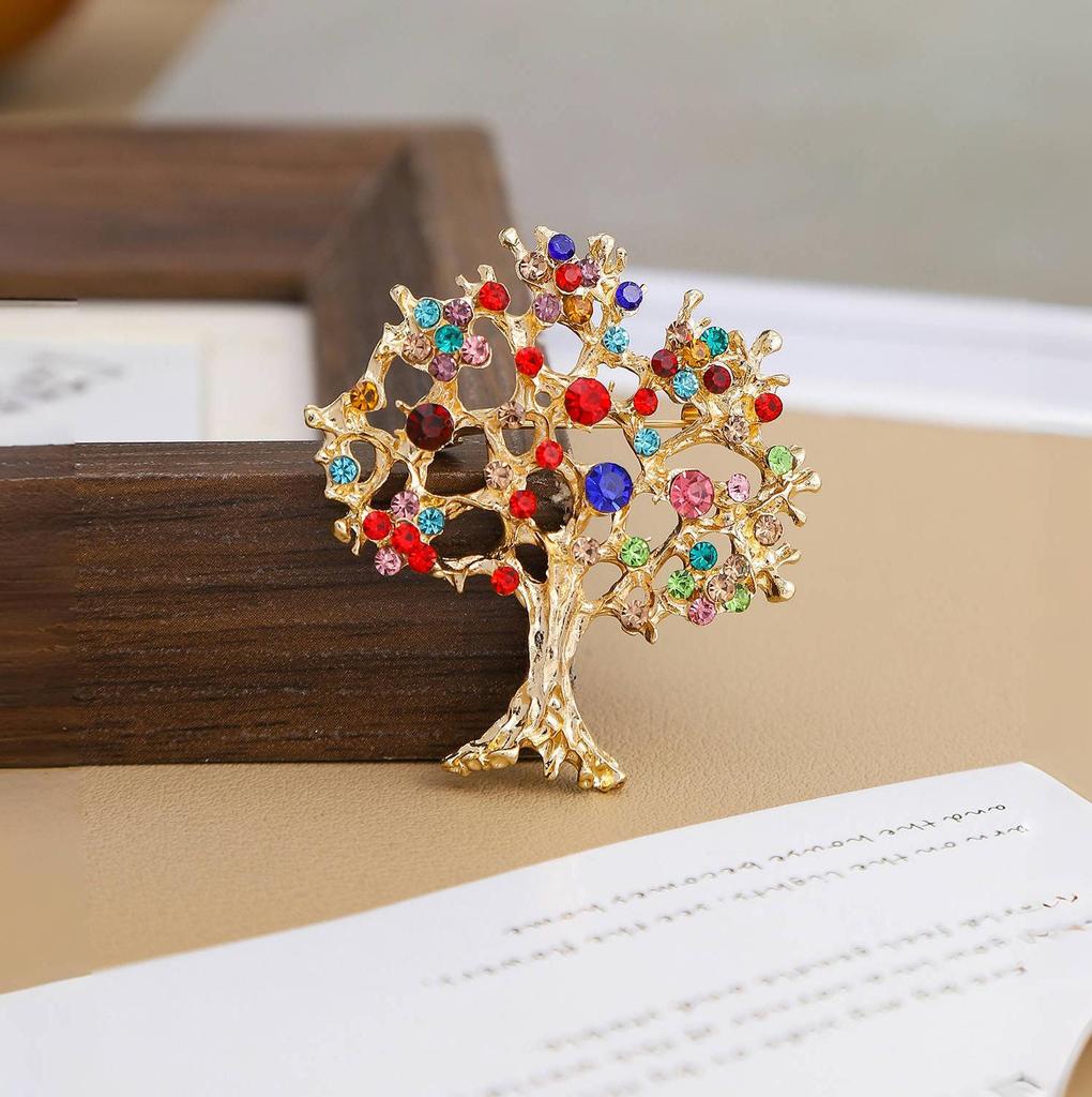 Tree of Life Rhinestone Brooch: Christmas Gift Hat Pin for Women's Formal Dress or Men's Colorful Accessories
