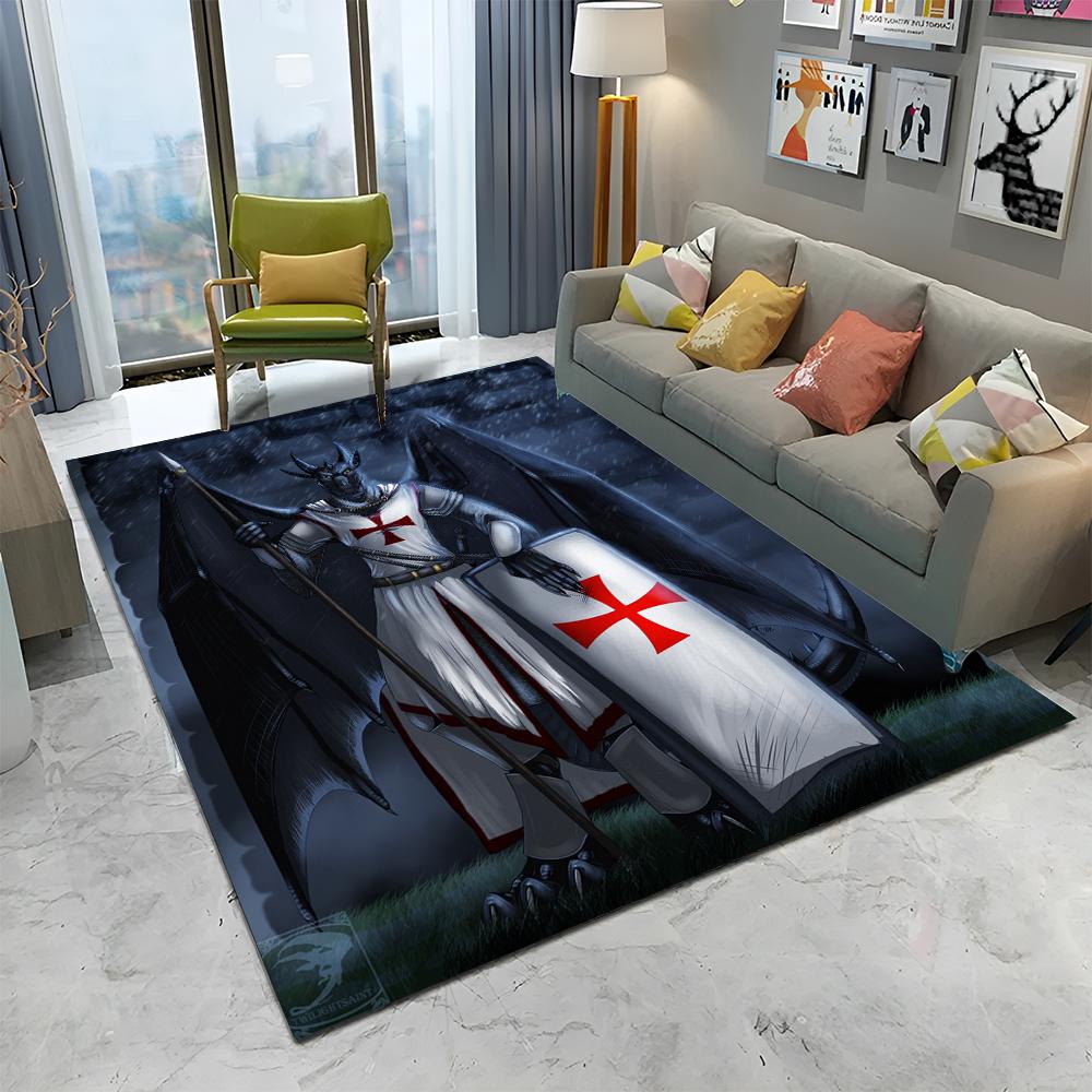 Rycerz Templariusz Krzyżowiec Gry Dywanik do Domu Salonu Sypialni Sofy Wycieraczka Dekoracja, Dywanik Obszarowy Antypoślizgowa Mata Podłogowa