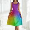 Sleeveless Square Neck Gradient Print Midi Dress for Women Casual A Line Summer Sundress Soft Fabric Flowy Skirt