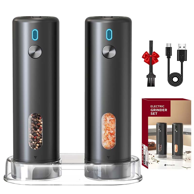 New Upgraded Electric Pepper Grinder External Adjustable Salt and Pepper Grinder Set USB Rechargeable Automatic Refillable Mills