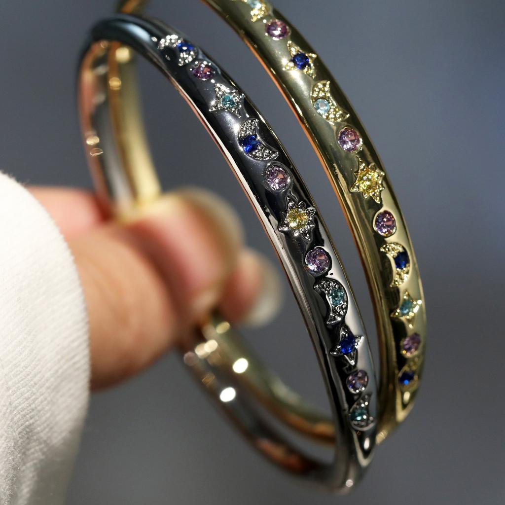 2026 Court Style Retro Design Feeling Stacked Bracelet, High Quality Zircon Gold-plated Star Moon Bracelet