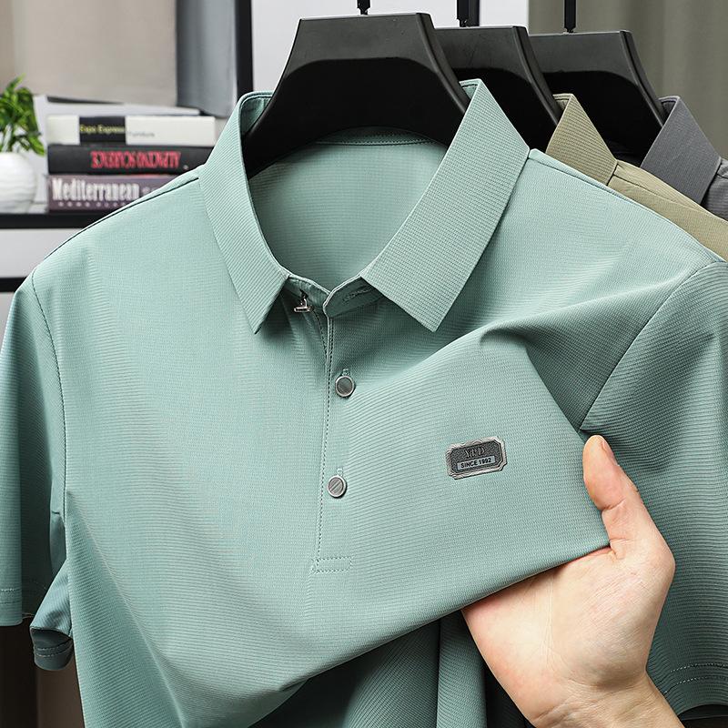 

Летняя футболка с коротким рукавом из ледяного шелка, повседневная свободная рубашка поло, мужская футболка с отложным воротником, быстросохнущая футболка с рукавом до локтя 4XL