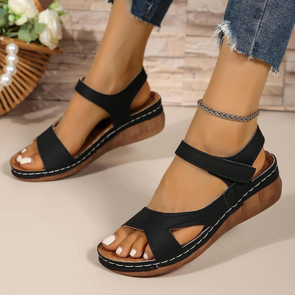 Ladies' Thick Soled Open Toed Wedge Sandals, Versatile Summer Flat Shoes, Women's Shoes