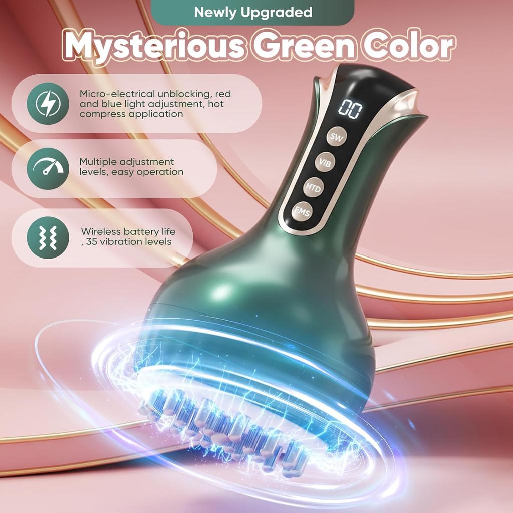 Lymphatic Drainage Massager – 3-in-1 Microcurrent, Heat & Vibration Cellulite Massager for Legs/Arms/Belly, 35-Speed Adjustable, Rechargeable