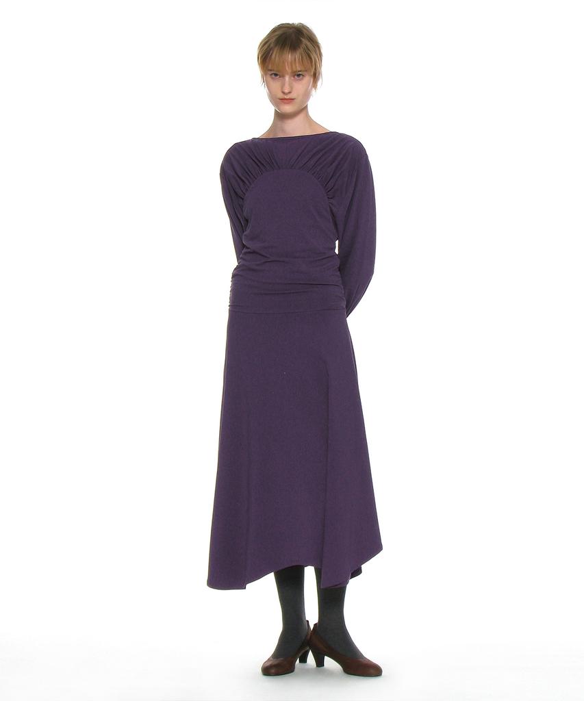 Partimento Woman Shirred Jersey Asymmetrical Dress_Plum