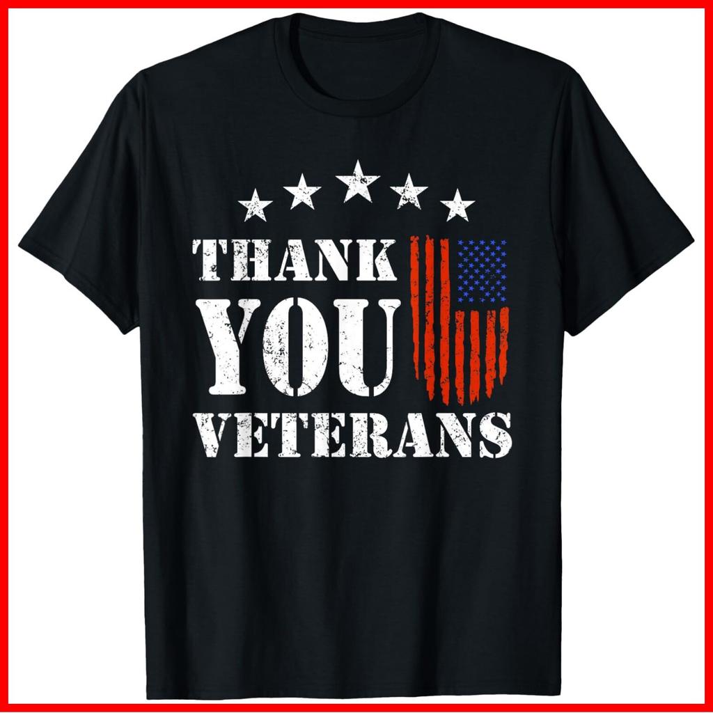 Thank you Veterans American Flag Proud Veteran Black Cotton T-Shirt S-5XL