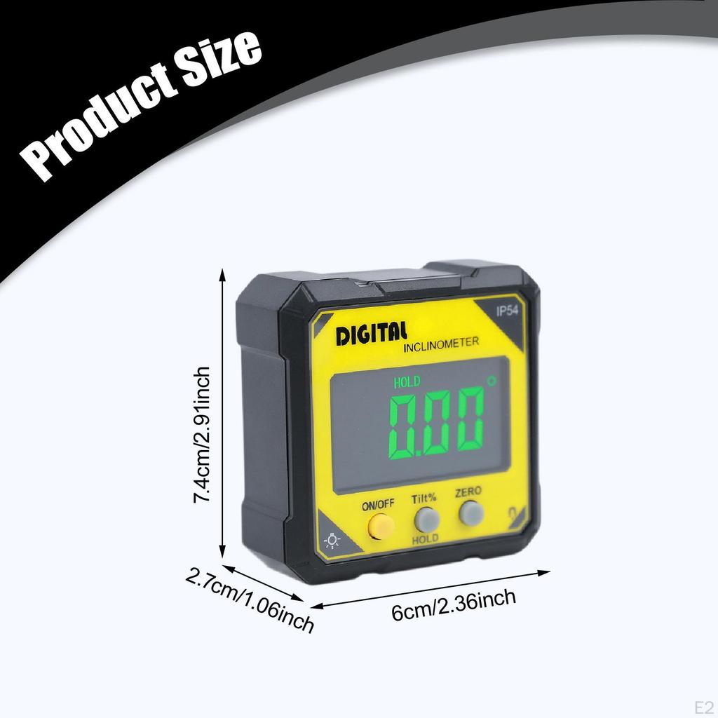 Inclinometer Digital Angle Gauge Display IP54 Carpentry Practical Data Retention Function