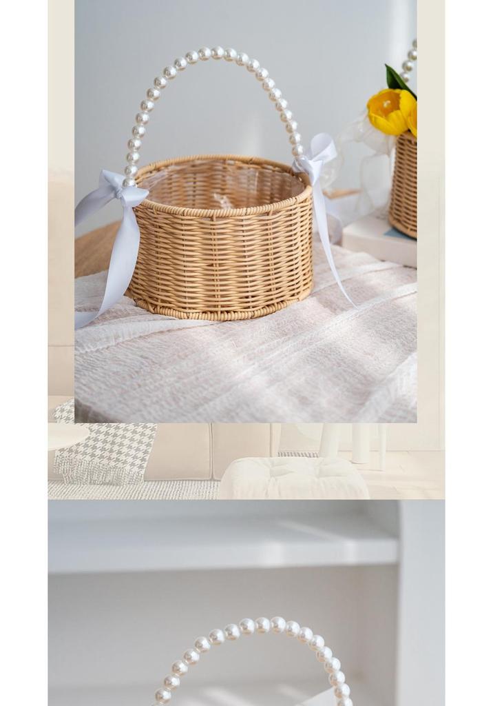 Mother's Day Pearl Handheld Woven Flower & Dessert Display Basket