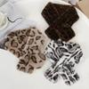 Retro Thicken Warm Leopard Print Scarf For Women Windproof Faux Fur Scarf Soft Faux Collar Cross Scarf Winter Scarf Neck Wrap