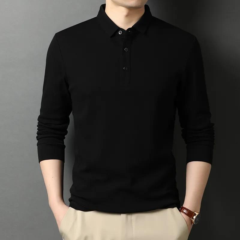 Men's Spring and Autumn Thin Loose Long Sleeve T-shirt Middle Aged Dad Solid Color Collar Polo Shirt