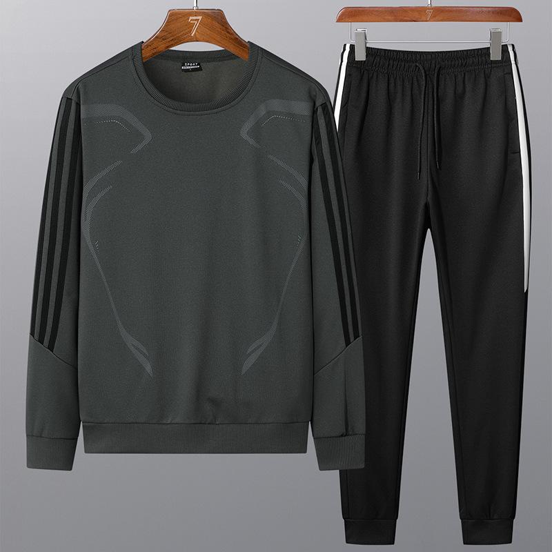 Спортивный мужской пуловер с длинными рукавами и круглым вырезом, свитер с тремя полосками, повседневный костюм XXL шифер серый