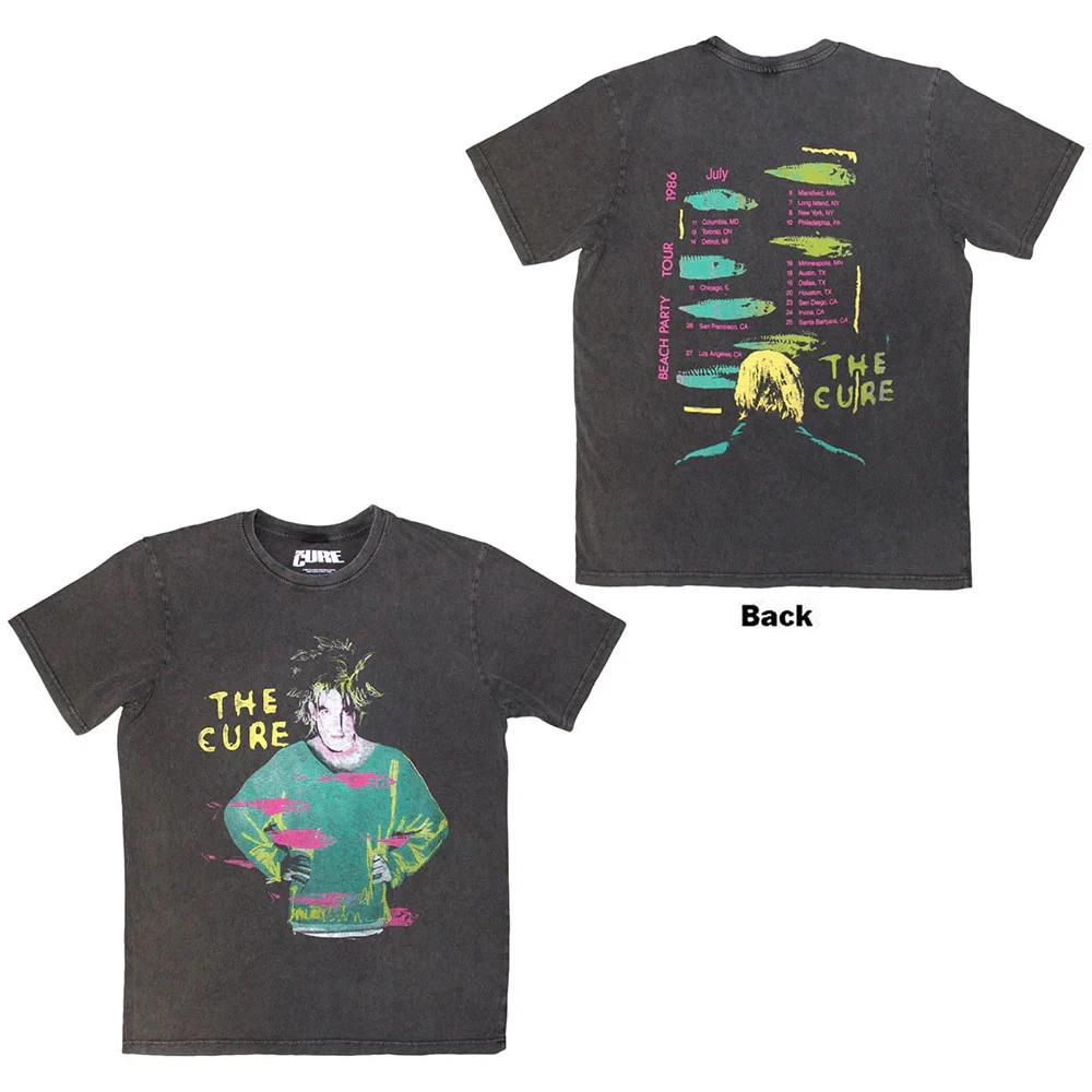 The Cure Stone Wash T-Shirt: Beach Party Tour '86 (Charcoal Grey) (Back Print) O